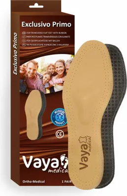 Produktbild von Vollorthopädische Einlagen für Füße mit Querplattfuß und Hallux valgus mit Aktivkohle Vaya Exclusivo Primo 35 1 Paar