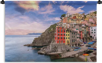 Produktbild von MuchoWow® Wandteppich Wandbehang Blick auf Riomaggiore in den Cinque Terre. 90x60 cm Tapisserie Dekoration Wandtuch - Wandskulpturen - Bildteppich