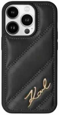 Produktbild von Hülle für Apple iPhone 15 - Karl Lagerfeld Diagonal Quilted Script Back Cover - Schwarz