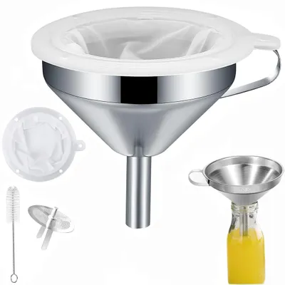 Immagine prodotto di Set di 4 imbuti in acciaio inossidabile con filtro a maglia da 200 per uso in cucina