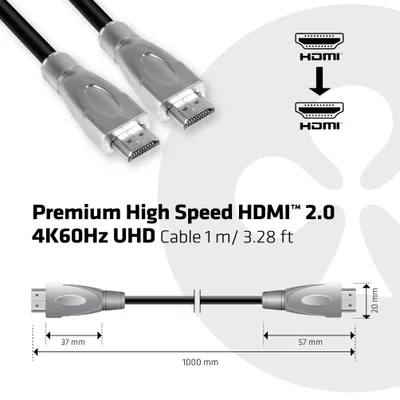 Produktbild von CLUB3D Premium High Speed HDMI™ 2.0 4K60Hz UHD Kabel 1 meter, 1 m, HDMI Typ A (Standard), HDMI Typ A (Standard), 3840 x 2160 Pixel, 3D, Schwarz, Silber