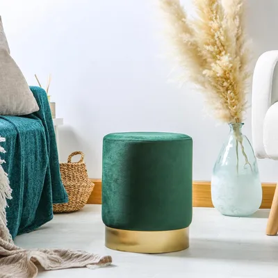 Produktbild von Grüne runde Samtpoufs – 29 x 36 cm