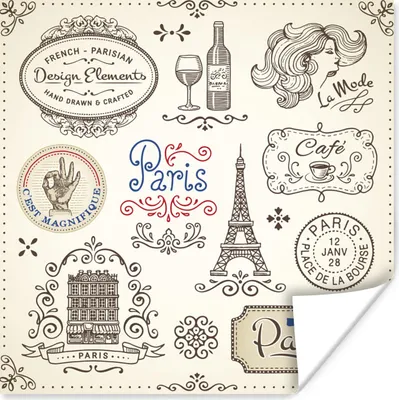 Produktbild von MuchoWow® Poster Paris - Zeichnung - Wein 100x100 cm - Babyzimmer