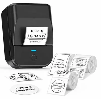 Produktbild von Bluetooth-Etikettendrucker, Gerät + 3 Rollen (Set 2), schwarz