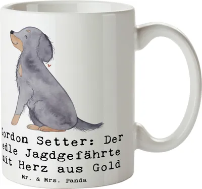 Produktbild von Mr. & Mrs. Panda Teetasse Gordon Setter - Weiß - Geschenk, schottische Hunderasse, Jagdhund, sanftmütig, Hund, Teebecher, Hunderassen Vielfalt, Kaffeetasse, Pott, treuer