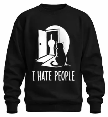 Produktbild von I Hate People Katze Mittelfinger Statement Sarkasmus Ironie Sweatshirt Pullover, Schwarz, L