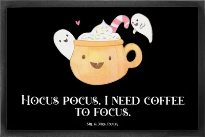 Produktbild von Mr. & Mrs. Panda fußmatte Kaffee Gespenst 40 x 60 cm - Schwarz - Geschenk, Trick Or Treat, Halloween, Bodenvorleger, Eingangsteppich, Deko, Gummimatte, Dekoration