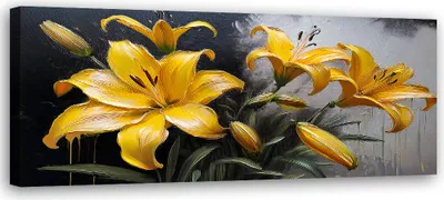 Immagine prodotto di Quadro su tela Gigli gialli in fiore Fiori Piante 150x50 Feeby Giallo quadro per la parete pronto per essere appeso
