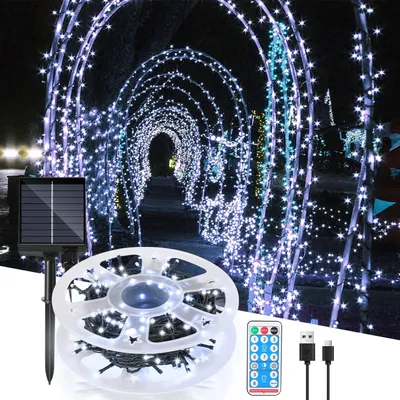 Obrázok produktu pre Clanmacy 30M 300 LED solárne rozprávkové svetlá IP44 8 režimov Vnútorné vonkajšie vianočné party Záhrada Svadba Vodotesné osvetlenie Dekorácie Studená biela