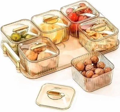 Obrázek produktu pro Miska na občerstvení se 6 přihrádkami, víkem a rukojetí, na ovoce a dezerty
