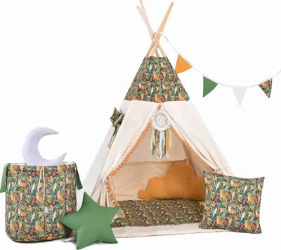 Produktbild von Rainbow Kids Tipi Spielzelt für Kinder, Dschungel, mit großem Zubehör