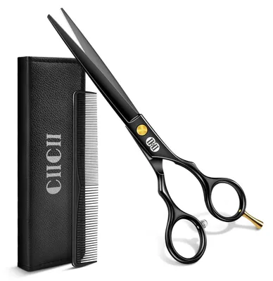 Productafbeelding van Professionele set kappersscharen, 6,5 inch, zwart, geschikt voor zowel rechtshandigen als linkshandigen. Complete set kappersscharen