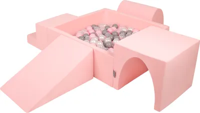 Zdjęcie produktu dla KiddyMoon piankowy plac zabaw ppzp-kw30d-125 z piłeczkami różowy: perła-szary-transparent-pudrowy róż basen 300/klin l/górka/tunel/schodek zabawka plac zabaw