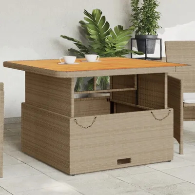 Obrázek produktu pro vidaXL Zahradní stůl béžový 110x110x71 cm Poly ratan a akáciové dřevo