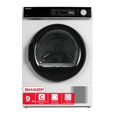Produktbild von Sharp KD-NHA9G6TWC-DE Wärmepumpentrockner 9 kg Energieklasse C Inverter Knitterschutz Expressprogramm Startzeitvorwahl Weiß