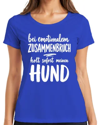 Immagine prodotto di T-shirt da donna "Bei emotionalem Zusammenbruch", con scritta sarcastica, colore blu, taglia M