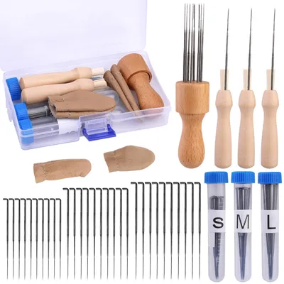 Image de Kit de démarrage pour le feutrage à l'aiguille - 36 pièces, comprenant des aiguilles à feutrer de 3 tailles différentes, pour le feutrage à sec