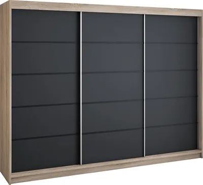 Produktbild von Schwebetürenschrank, 3-türig Schrank 200 cm mit 4 Schubladen, Retrostil Premium! Moderne Garderobe für Kleidung. Verschiedene Farben (Weiß, Schwarz, Somona) Kleiderschrank MES
