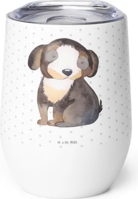 Produktbild von Mr. & Mrs. Panda Thermobecher Hund Entspannen - Weiß - Geschenk, Liebe, Entspannt, glühweinbecher, Thermo Becher, Süß, Sprüche, Isolierbecher, kaffee tasse, Schwarzer