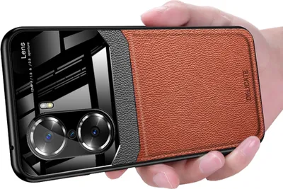 Produktbild von Honor 60 Pro Hülle, TPU Stossfest Anti-rutsch Leder Glas Len Hybrid Schutzhülle für Honor 60 Pro Braun