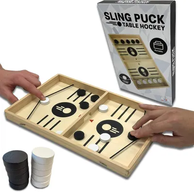 Productafbeelding van Tafelvoetbal sling puck spel, houten uitvoering, voor thuis, spannend tafelhockey