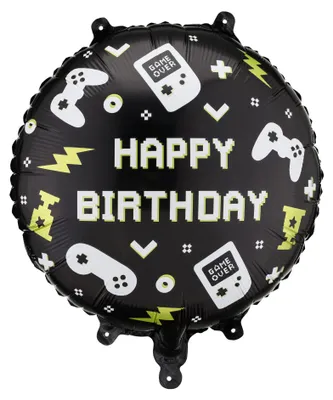 Produktbild von Schwarzer Folienballon „Happy Birthday Gamer“ für Gamer, 35 cm