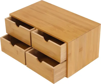 Produktbild von 4 Schublade Ablage Büroorganizer, Schubladen Organizer aus Bambus Office Aufbewahrungsbox