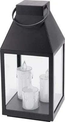 Image de Lanterne noire avec 3 bougies LED 35 cm