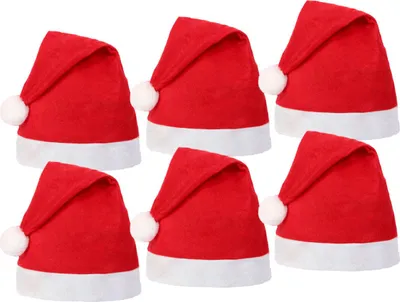 Produktbild von Santa Magix Weihnachtsmütze Set – Einfache rote Filz Weihnachtsmützen mit weißem Bommel – Günstige Giveaway Nikolausmützen für Events, Firmen, Schulen & Weihnachtsfeiern Menge wählen: 6