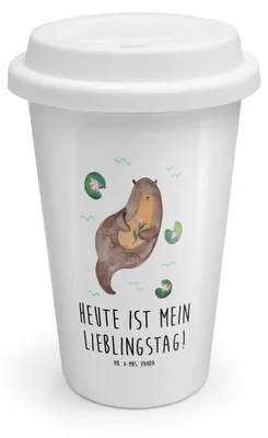 Produktbild von Mr. & Mrs. Panda Thermobecher To Go Otter Seerose - Weiß - Geschenk, Fluss, Keramikbecher, Coffee Becher, Seeotter, ToGo Kaffeebecher, Wasser, Lieblingstag