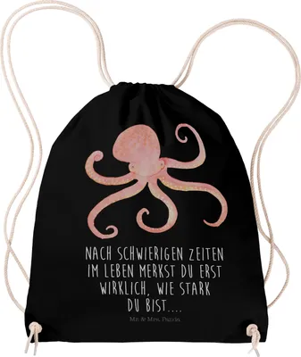 Produktbild von Mr. & Mrs. Panda Beutel Tintenfisch - Schwarz - Geschenk, Stoffbeutel, Jutebeutel, Krake, Wasser, Ozean, gym tasche, festival, Lustige Sprüche, Meerestier, Meer