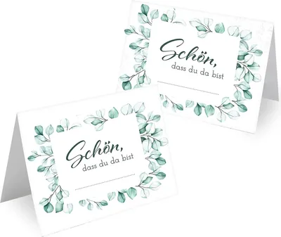 Produktbild von MAVANTO® 100x Design Tischkarten Hochzeit Geburtstag DIN A7 - Platzkarten zum Beschriften in vielen verschiedenen Designs (Eukalyptus Kranz)