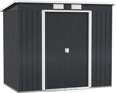 Obrázek produktu pro Kůlna na nářadí – kovová zahradní bouda – 2,4 m² 213×130×172 cm – posuvné dveře – šikmá střecha – s okny – podlahový rám bez podlahy – vodotěsná – tmavě šedá