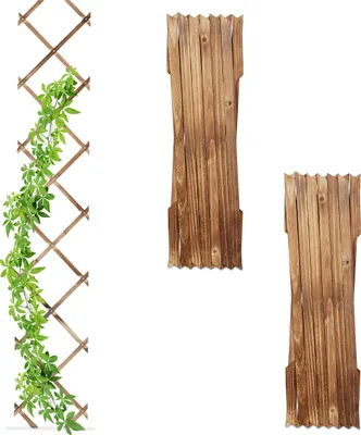 Produktbild von Relaxdays Rankgitter ausziehbar, 3er Set, 180x30 cm, Holz, Wandmontage, Rankhilfe Kletterpflanzen, Holzgitter, geflammt