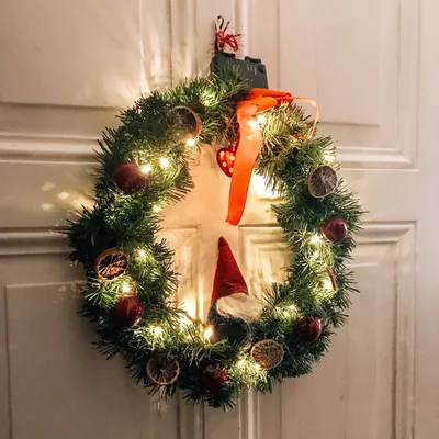 Produktbild von Türkranz LED beleuchtet Deko Ø 45 cm grün Weihnachten Winter Batterie 6h-Timer