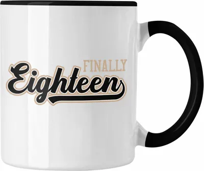 Produktbild von Trendation - 18. Geburtstag Tasse Geschenk Mädchen Junge Geschenkidee Lustig Spruch Sprüche 18 Geschenke Geschenkideen zum 18 Bday 18er Spruch (Schwarz)