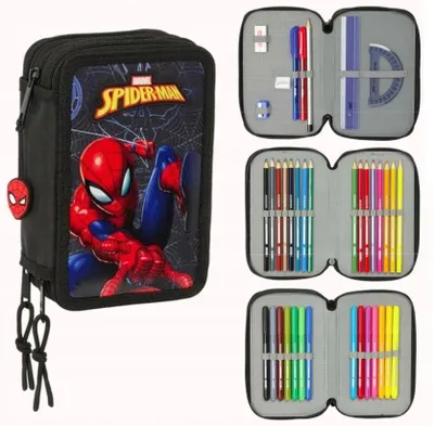 Obrázek produktu pro Černý penál Spiderman 37 dílů s příslušenstvím Safta