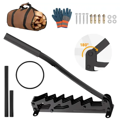 Produktbild von Peviasot Manueller Holzspalter aus Mangan- und Gussstahl, Schwarz, wandmontiert, mit abnehmbarem Griff und Zubehörset