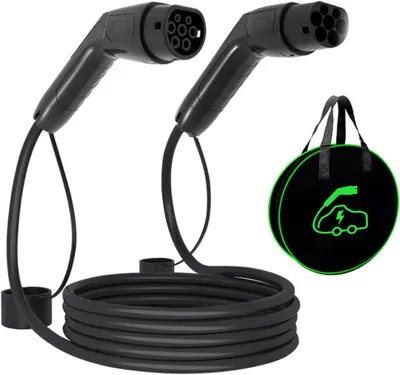 Image de Câble de recharge Type 2 - Câble d'extension pour véhicule électrique - Recharge électrique - Sac de rangement portable - 5 mètres, 32A - Noir