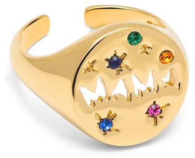 Imagen del producto de Mama Ring – Acabado con una capa de oro de 18 quilates – Zirconia – Joyería para mujer – Caja de joyería para adultos – Ideal como regalo – Una joya