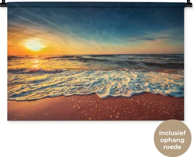Produktbild von MuchoWow® Wandteppich Wandbehang Strand - Meer - Sonnenuntergang - Gold 90x60 cm Tapisserie Dekoration Wandtuch - Wandskulpturen - Bildteppich