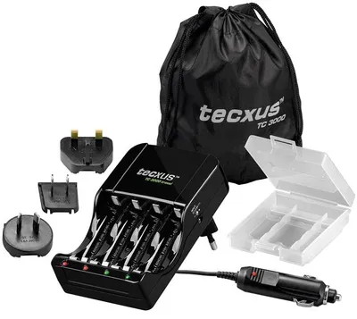 Produktbild von Tecxus TC 3000 travel Ladegerät für Micro AAA und Mignon AA Akkus mit 4 Adaptern für weltweite Einsetzbarkeit xCHARGER TC 3000 travel tecxus