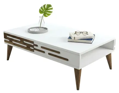 Produktbild von Wohnzimmertisch Dpiacent, Niedriger Wohnzimmertisch, Kaffeeregal, Couchtisch für Sofa, 105x35h60 cm, Walnuss und Weiß