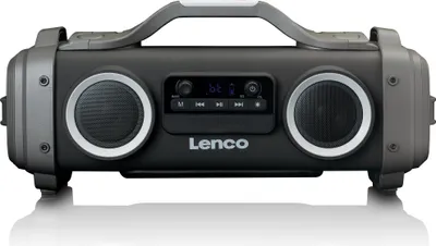 Produktbild von Lenco SPR-200BK - Spritzwasserfester Bluetooth®-Lautsprecher UKW Radio USB und micro SD mit Lichteffekten - Schwarz