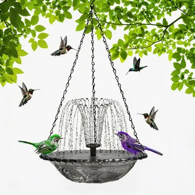 Produktbild von Solar Vogeltränke Springbrunnen hängend, mit 7 Düsen, dekorativ für Garten, Terrasse & Balkon, solarbetrieben, wetterfest & langlebig-GY