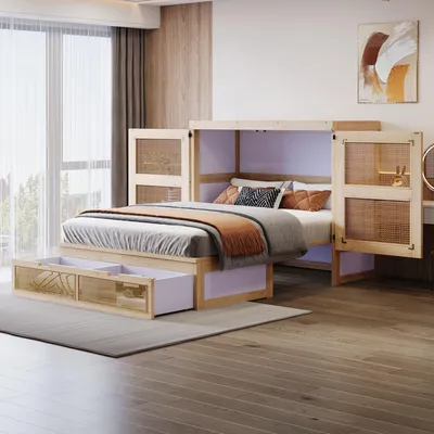 Immagine prodotto di Letto multifunzionale 140x200 cm, con cassetti, con spazio contenitivo, dotato di rete a doghe, ideale per camerette per bambini e ragazzi, colore bianco