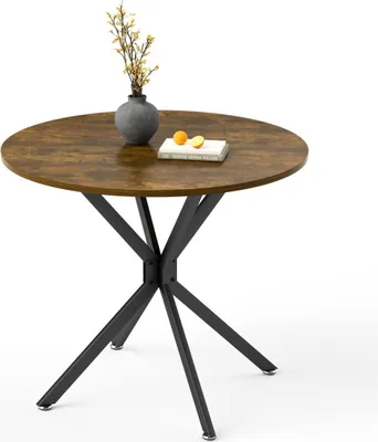 Produktbild von Esstisch Rund 90 cm (Vintagebraun-Schwarz), Küchentisch mit Metallbeinen, Industrial Design