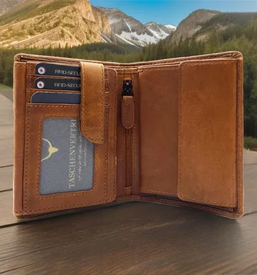 Produktbild von Jockey Club kompakte echt Leder Geldbörse Portemonnaie mit RFID Schutz cognac