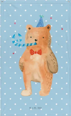 Produktbild von Mr. & Mrs. Panda Wandbild Bär Geburtstag - Blau Pastell - Geschenk, Wandteppich, Hängedeko, Teddy, Stoffbild, Happy Birthday, Alles Gute, Wandbehang, Tapestry