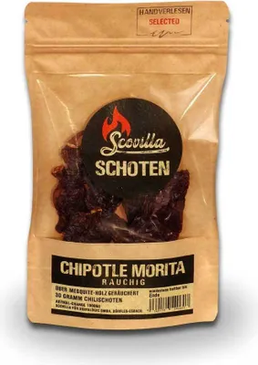 Produktbild von Scovillas Chipotle Morita Schoten, getrocknet, 30g